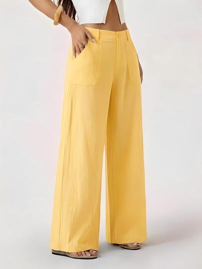 Linen-Blend Wide-Leg Pants in Yellow