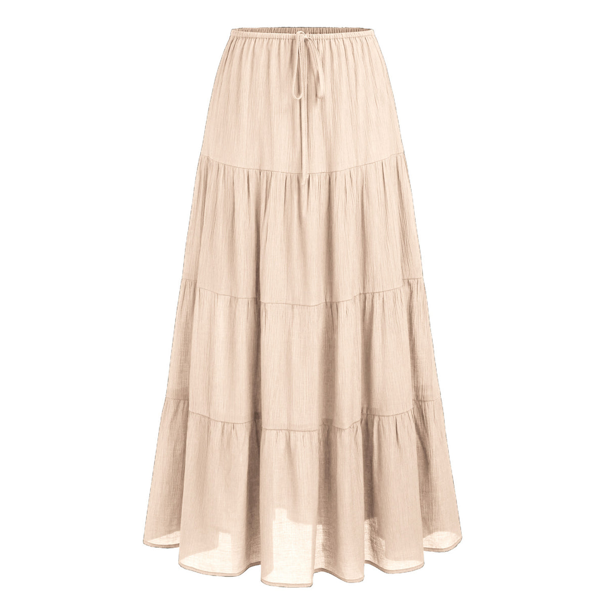 Tiered Cotton-Blend Maxi Skirt in Beige
