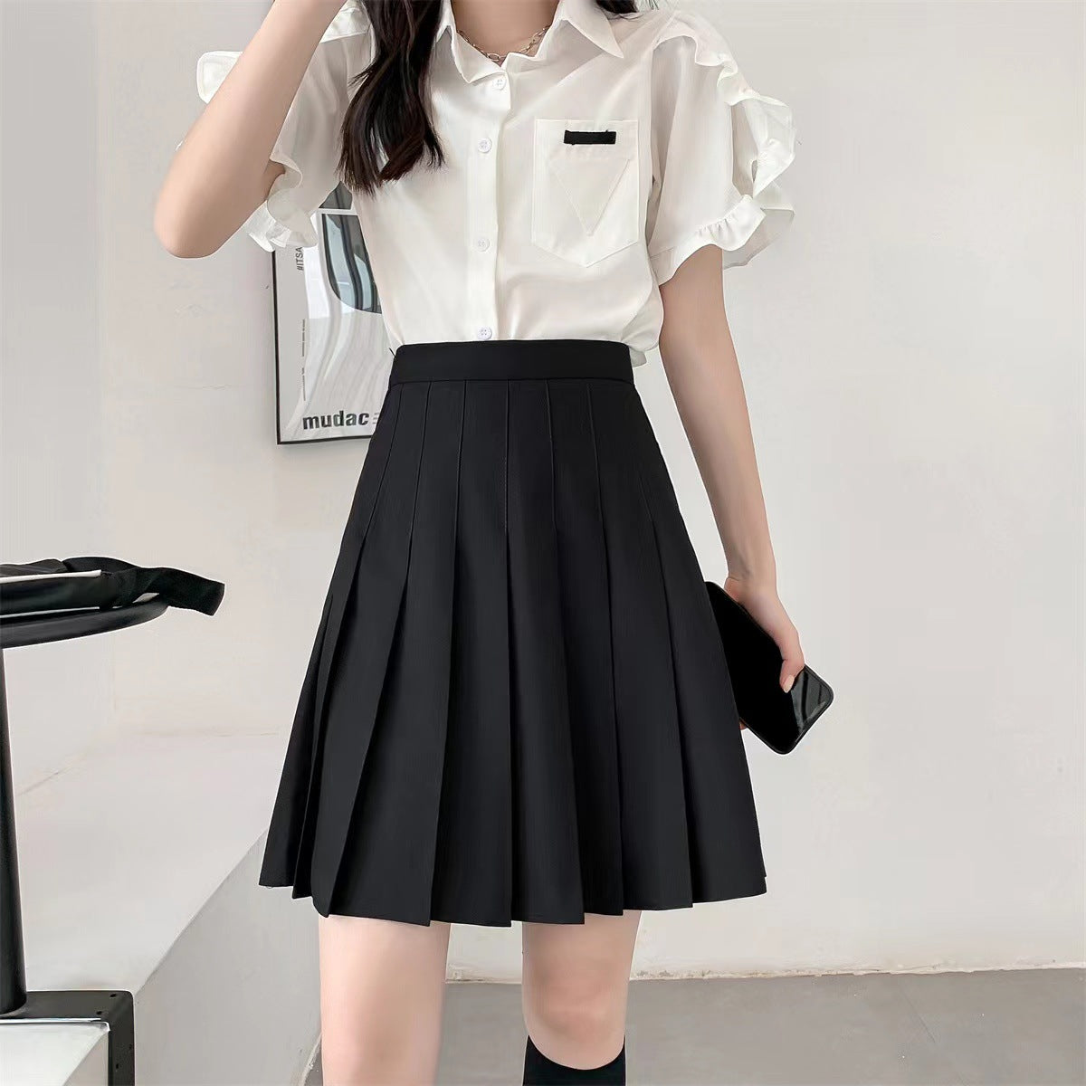 Pleated Pull-On Skirt, view 3