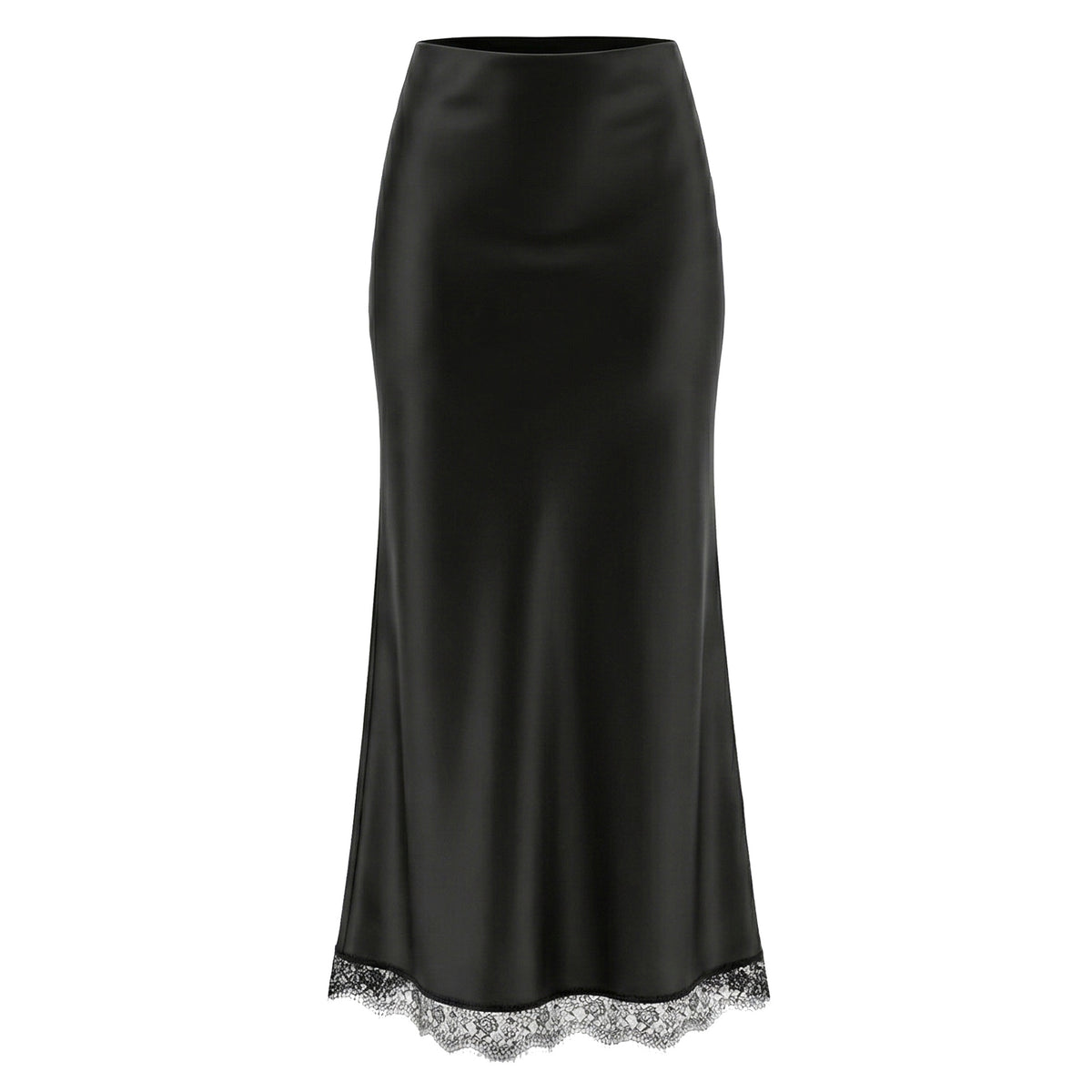 Satin and Lace Long Skirt in Black (Maxi)