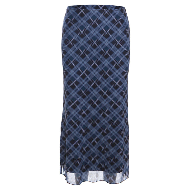 Plaid Midi Pencil Skirt in Blue