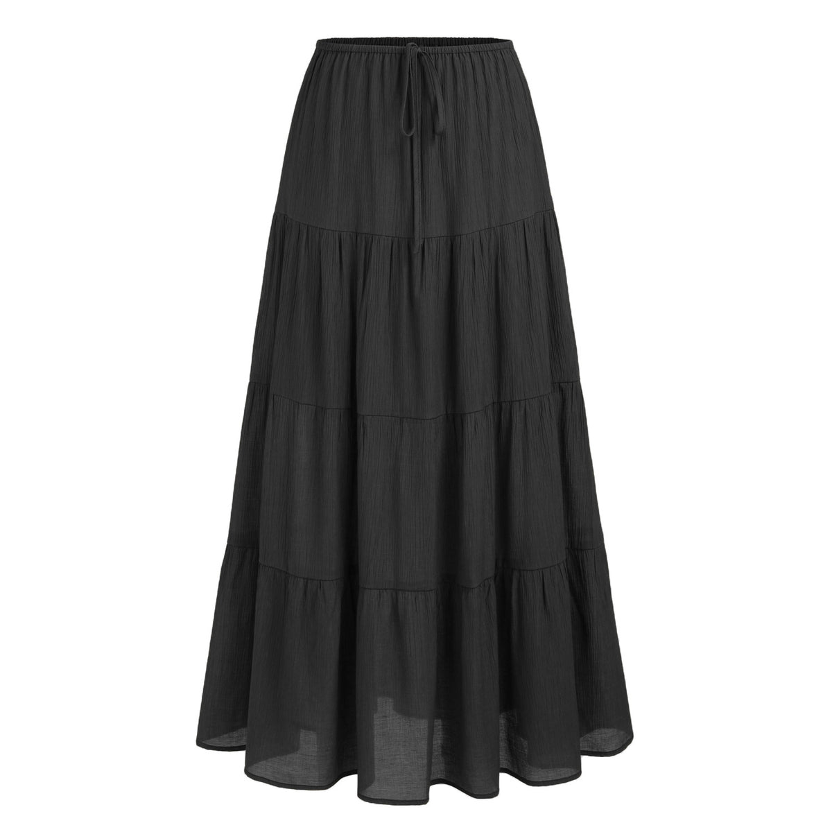 Tiered Cotton-Blend Maxi Skirt in Black