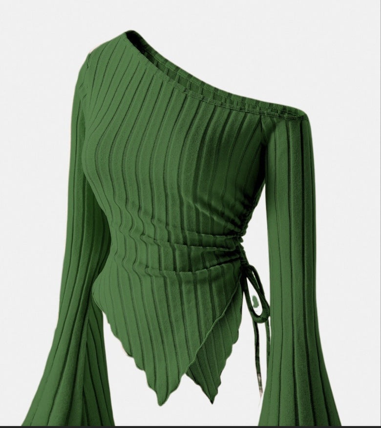 Off-Shoulder Bell Sleeve Knit Top