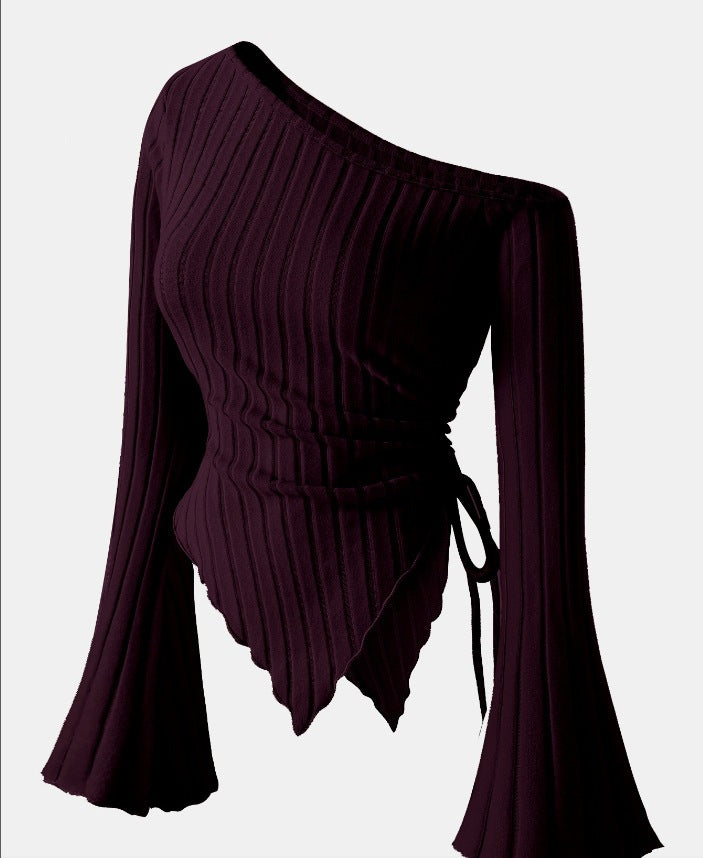 Off-Shoulder Bell Sleeve Knit Top