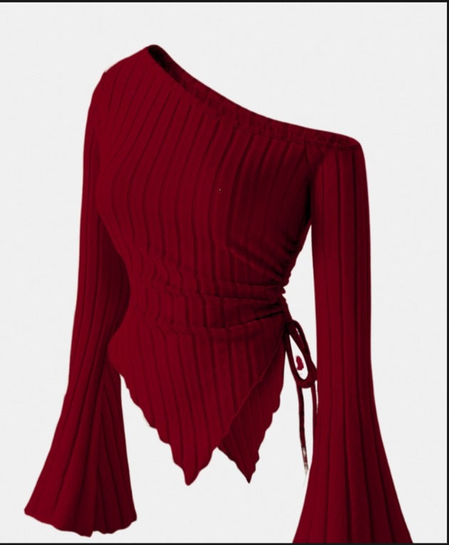 Off-Shoulder Bell Sleeve Knit Top