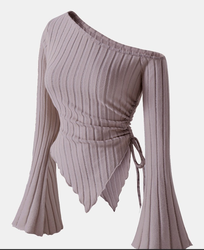 Off-Shoulder Bell Sleeve Knit Top