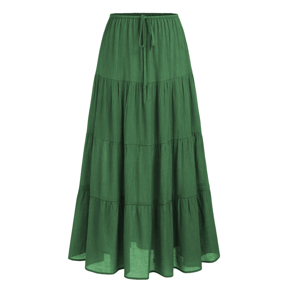 Tiered Cotton-Blend Maxi Skirt in Green