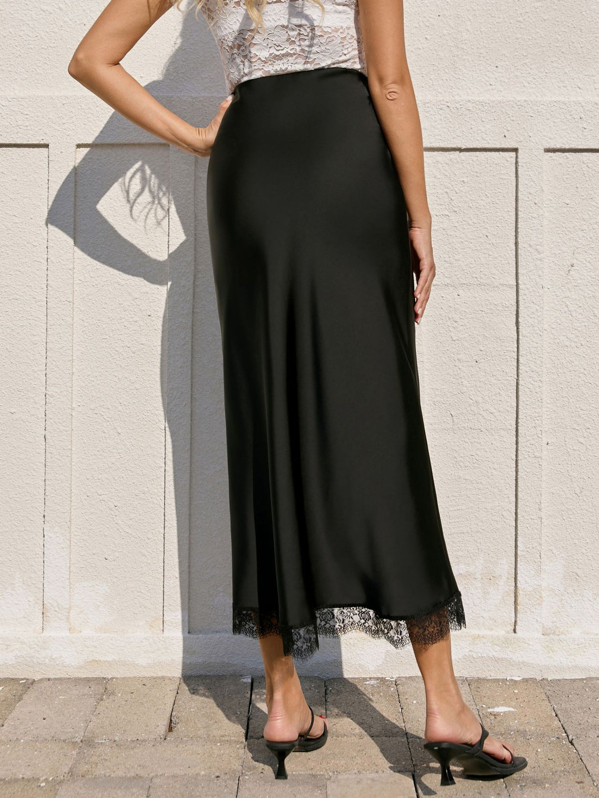 Satin and Lace Long Skirt, view 3