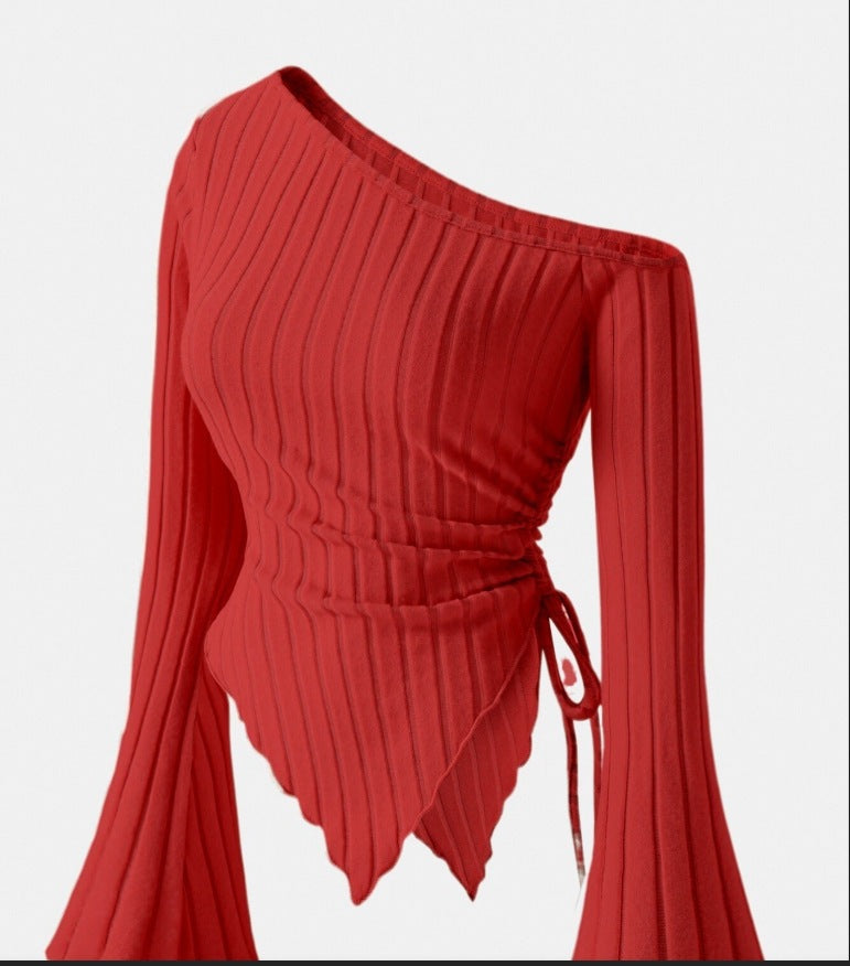 Off-Shoulder Bell Sleeve Knit Top