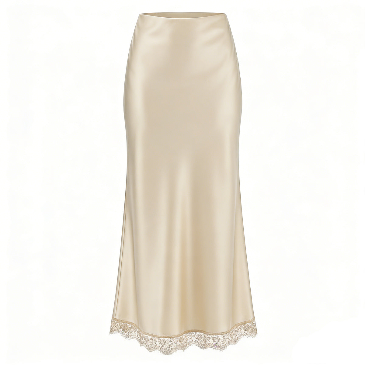 Satin and Lace Long Skirt in Beige (Maxi)