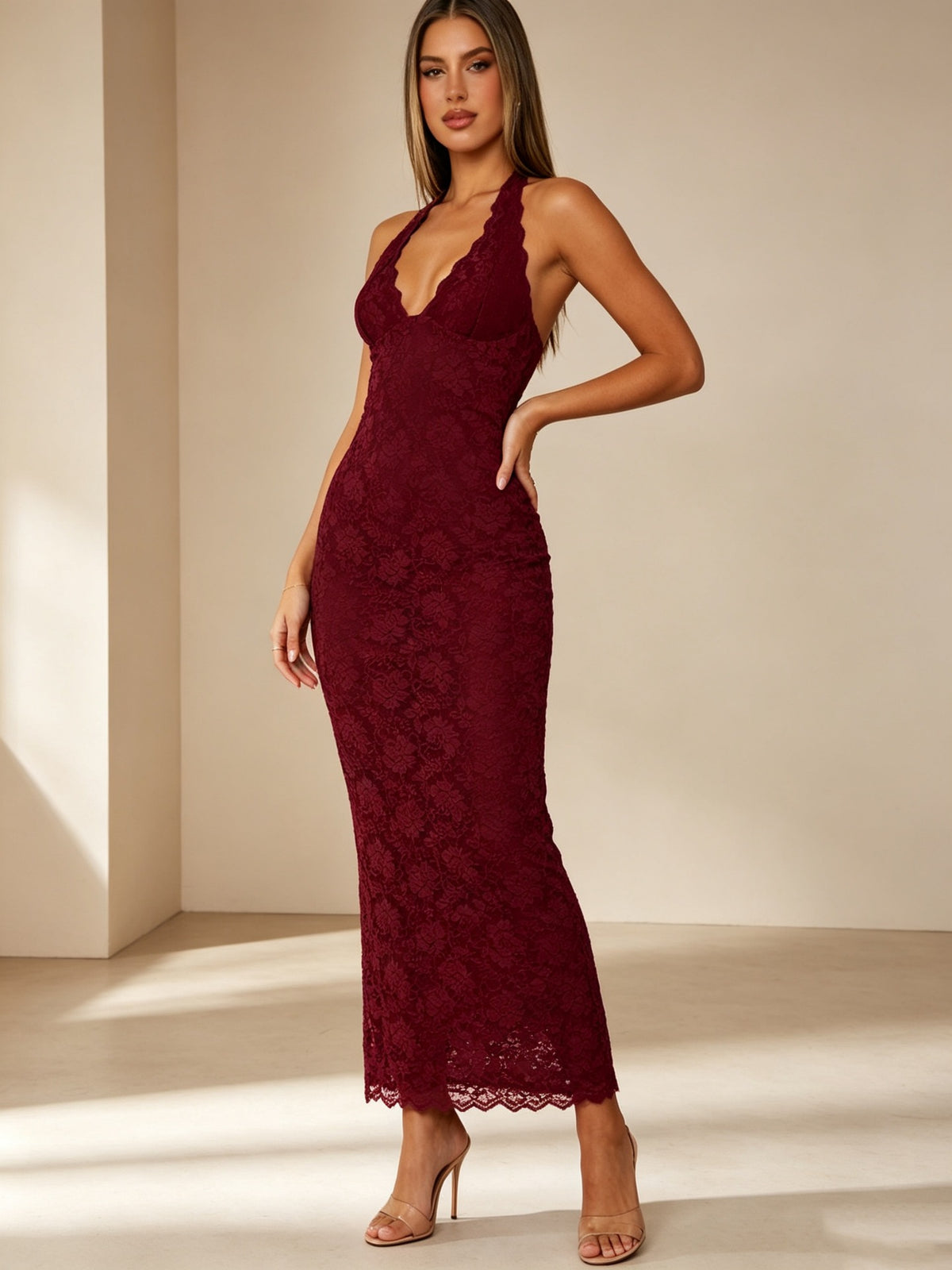Lace Halter Maxi Dress, view 3