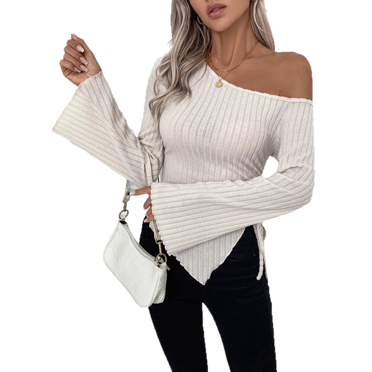Off-Shoulder Bell Sleeve Knit Top