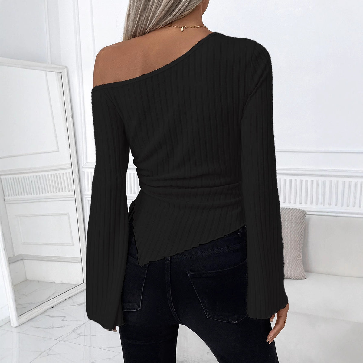 Off-Shoulder Bell Sleeve Knit Top