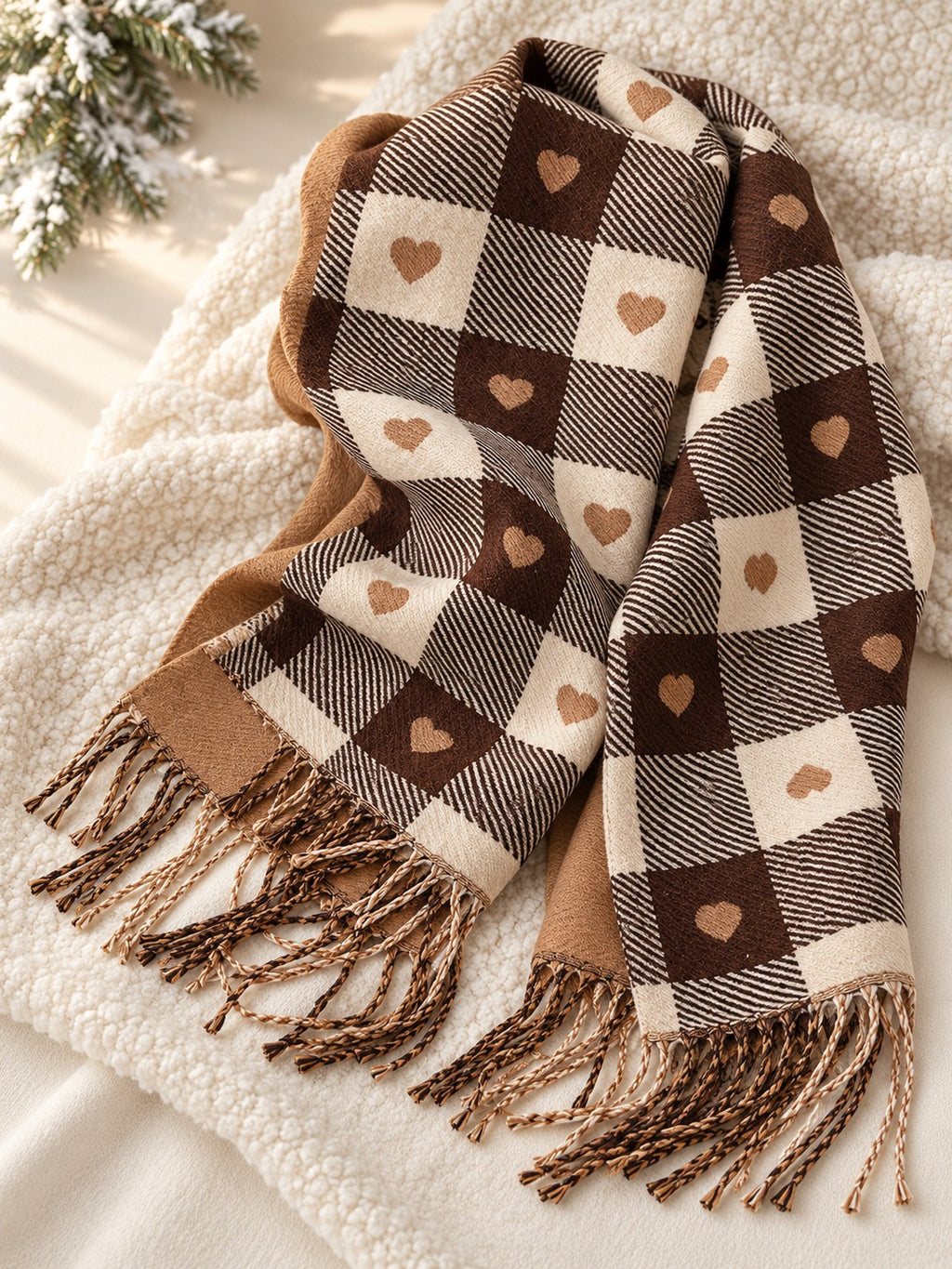 Short Plaid Scarf in Coffee Plaid, product only