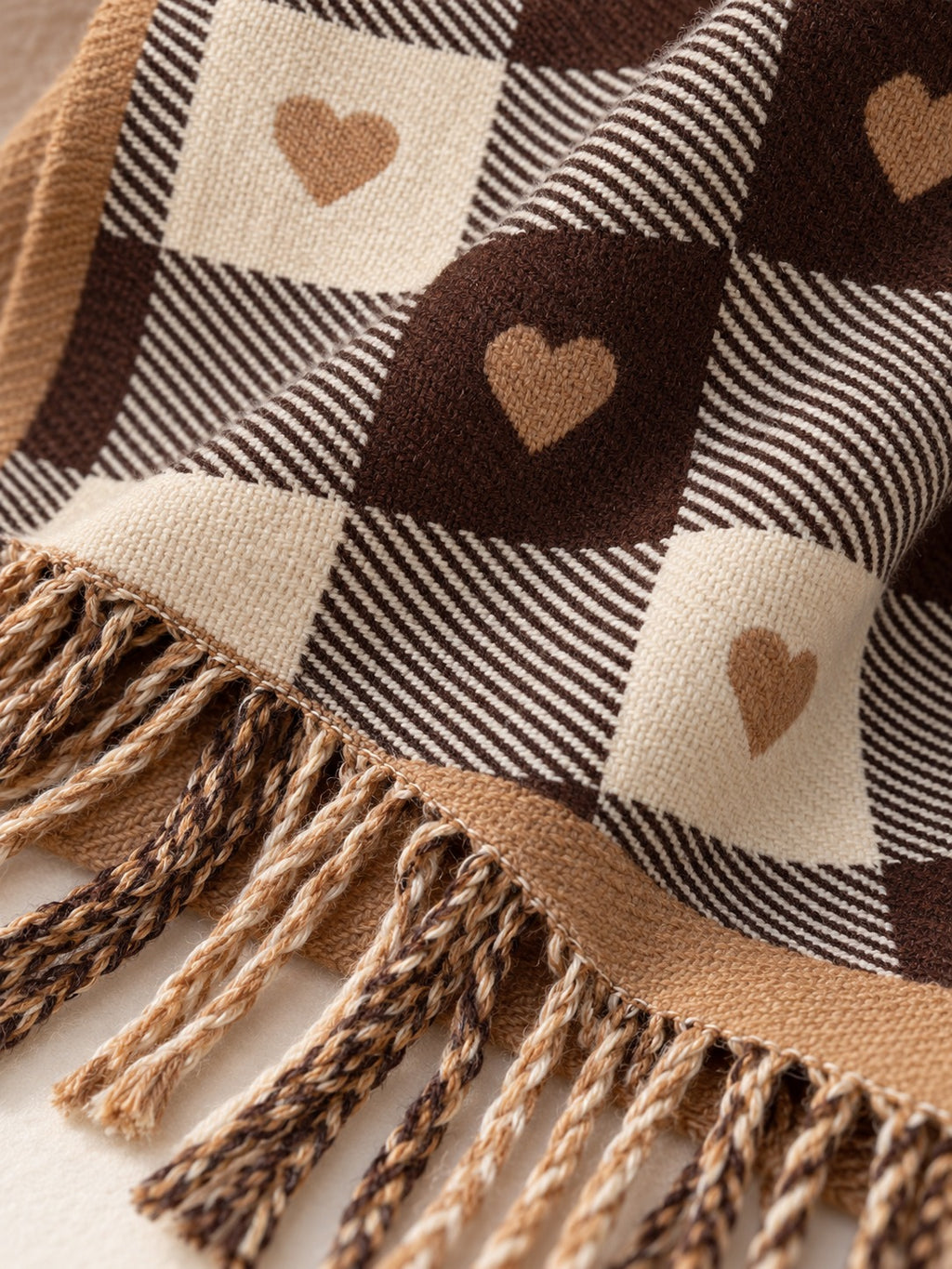 Short Plaid Scarf in Coffee Plaid, fabric close-up