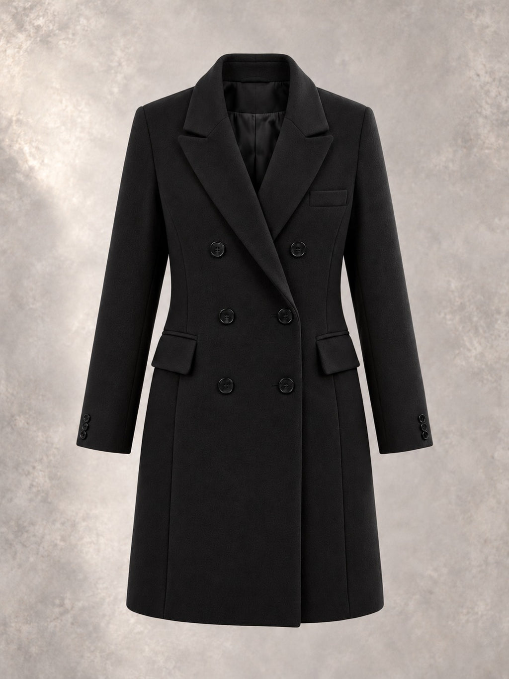 Double-Breasted Winter Coat in Black, product only