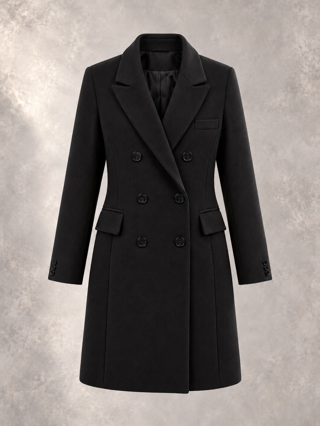 Double-Breasted Winter Coat in Black, product only