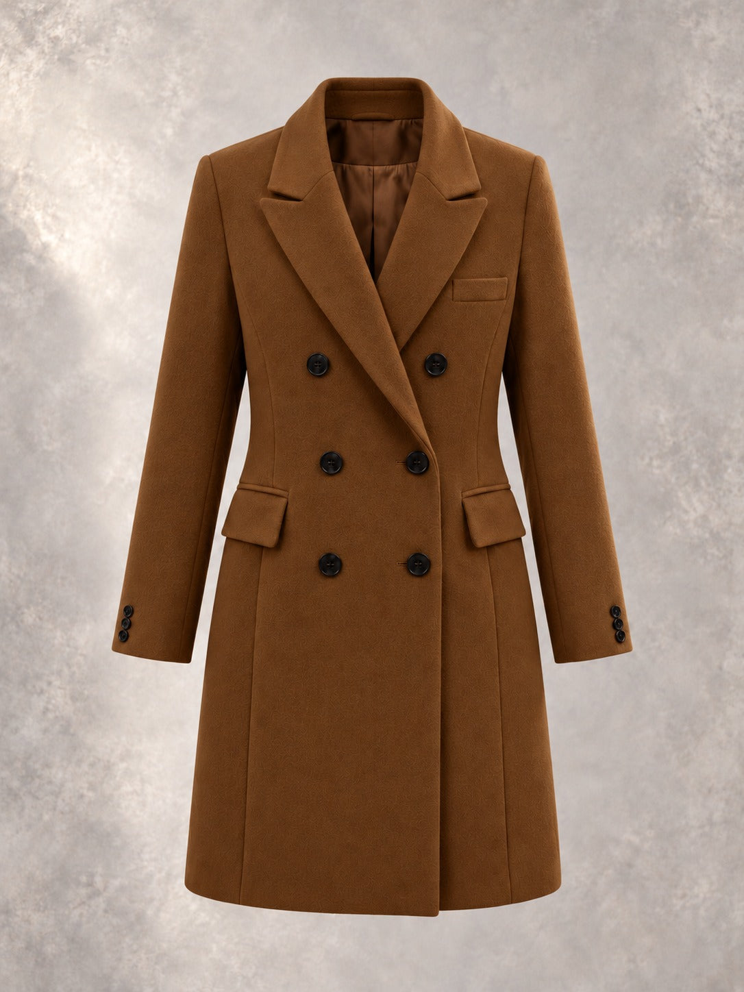 Double-Breasted Winter Coat in Camel, product only
