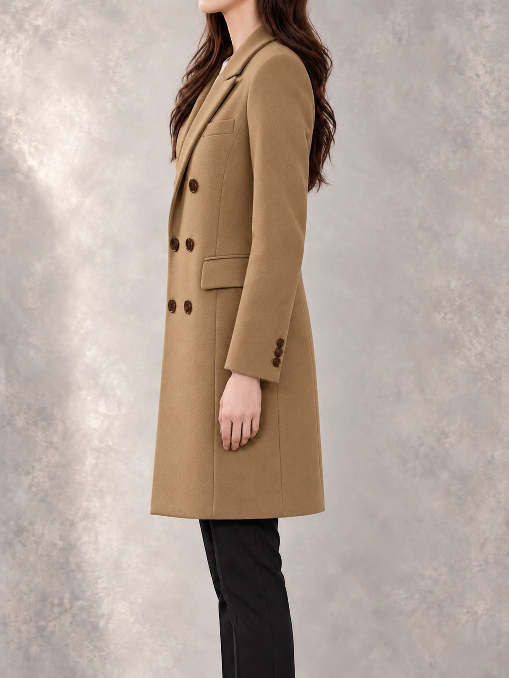 Double-Breasted Winter Coat in Khaki, side view
