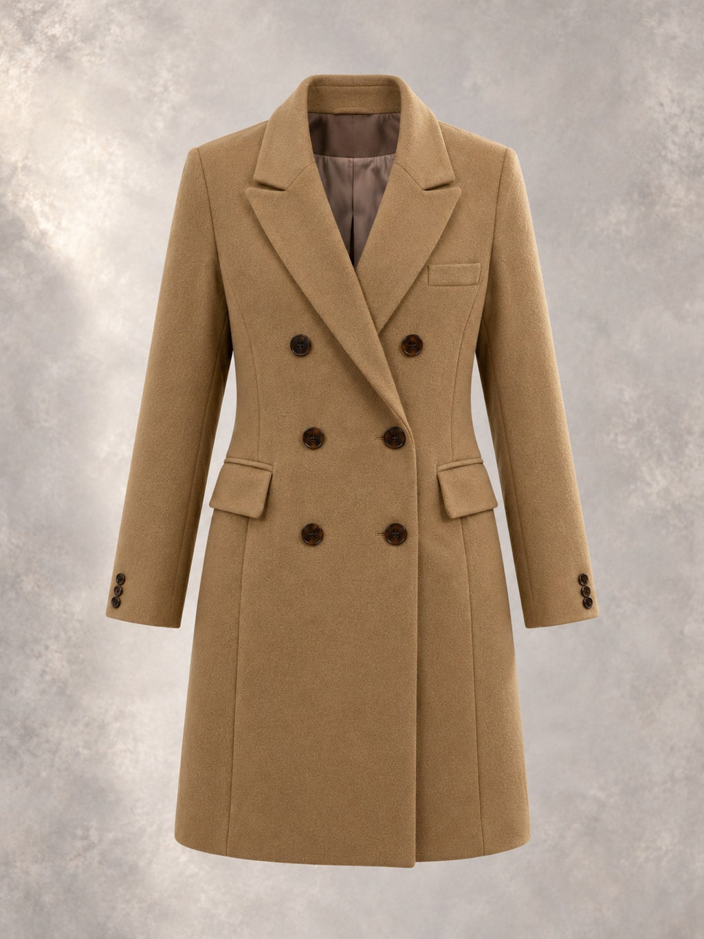 Double-Breasted Winter Coat in Khaki, product only