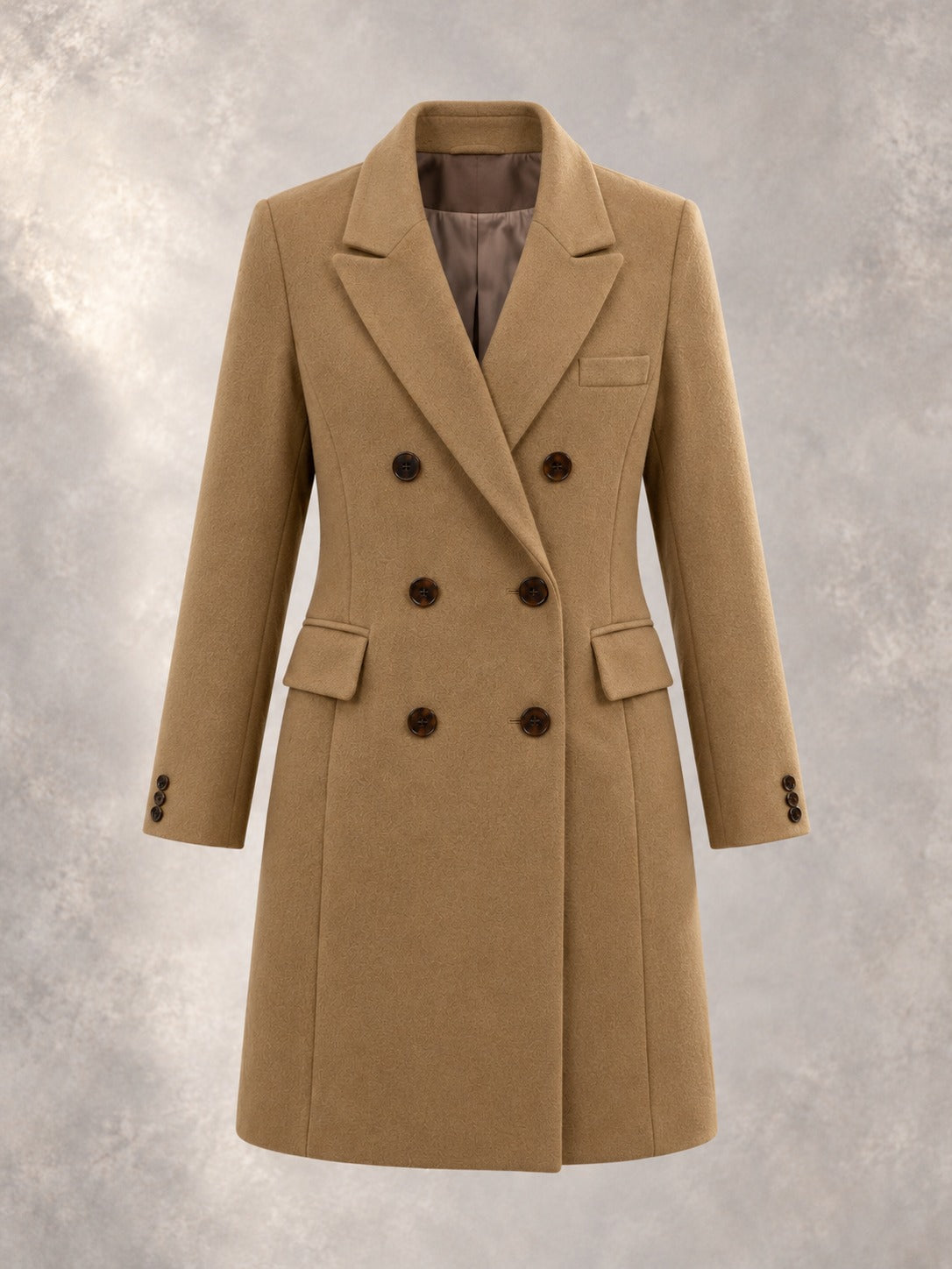Double-Breasted Winter Coat in Khaki, product only