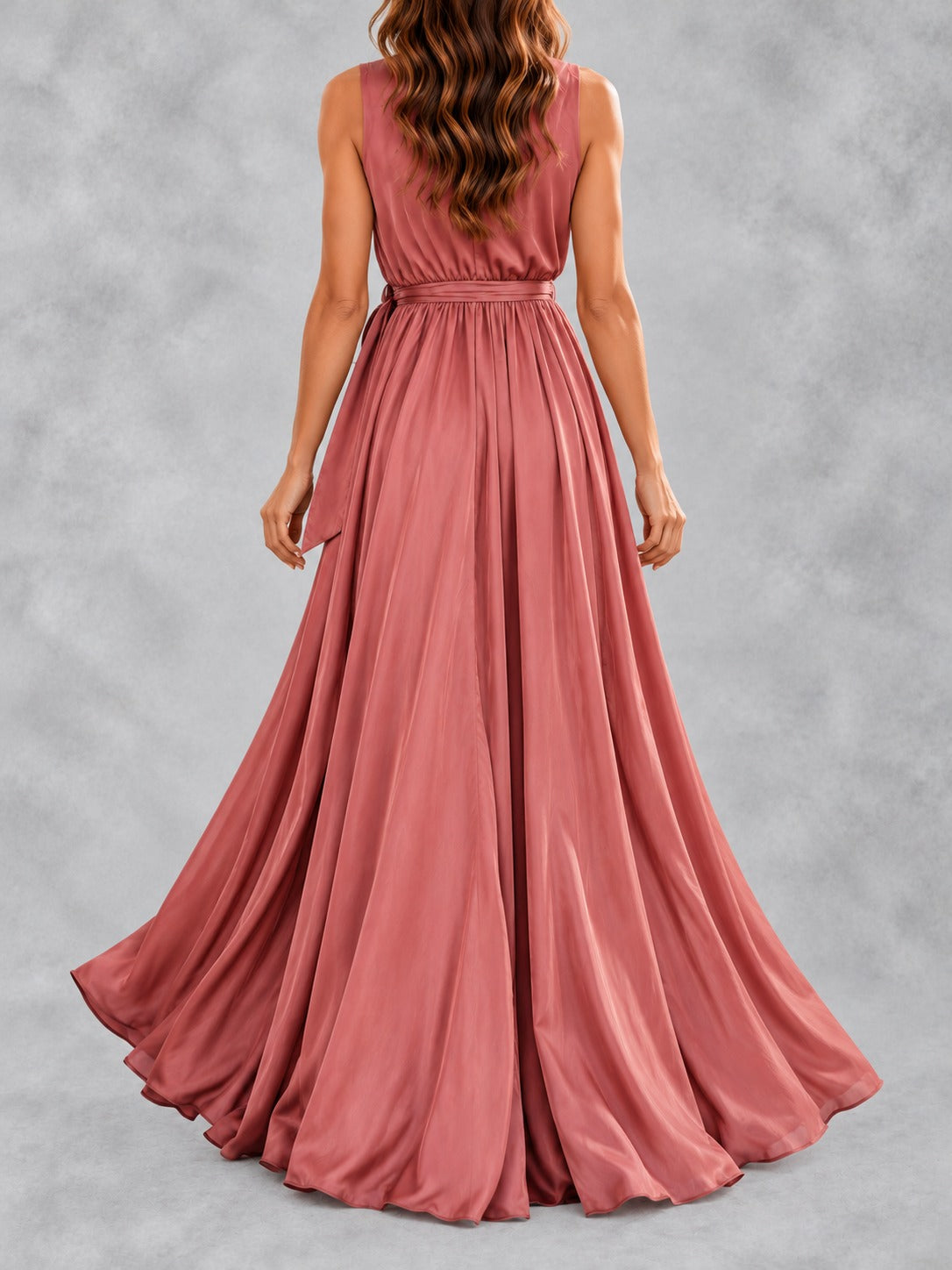 V-Neck Maxi Dress with Slit in Pink, back view