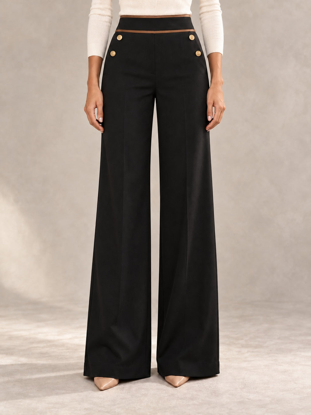 High-Waisted Wide-Leg Pants in Black, front view