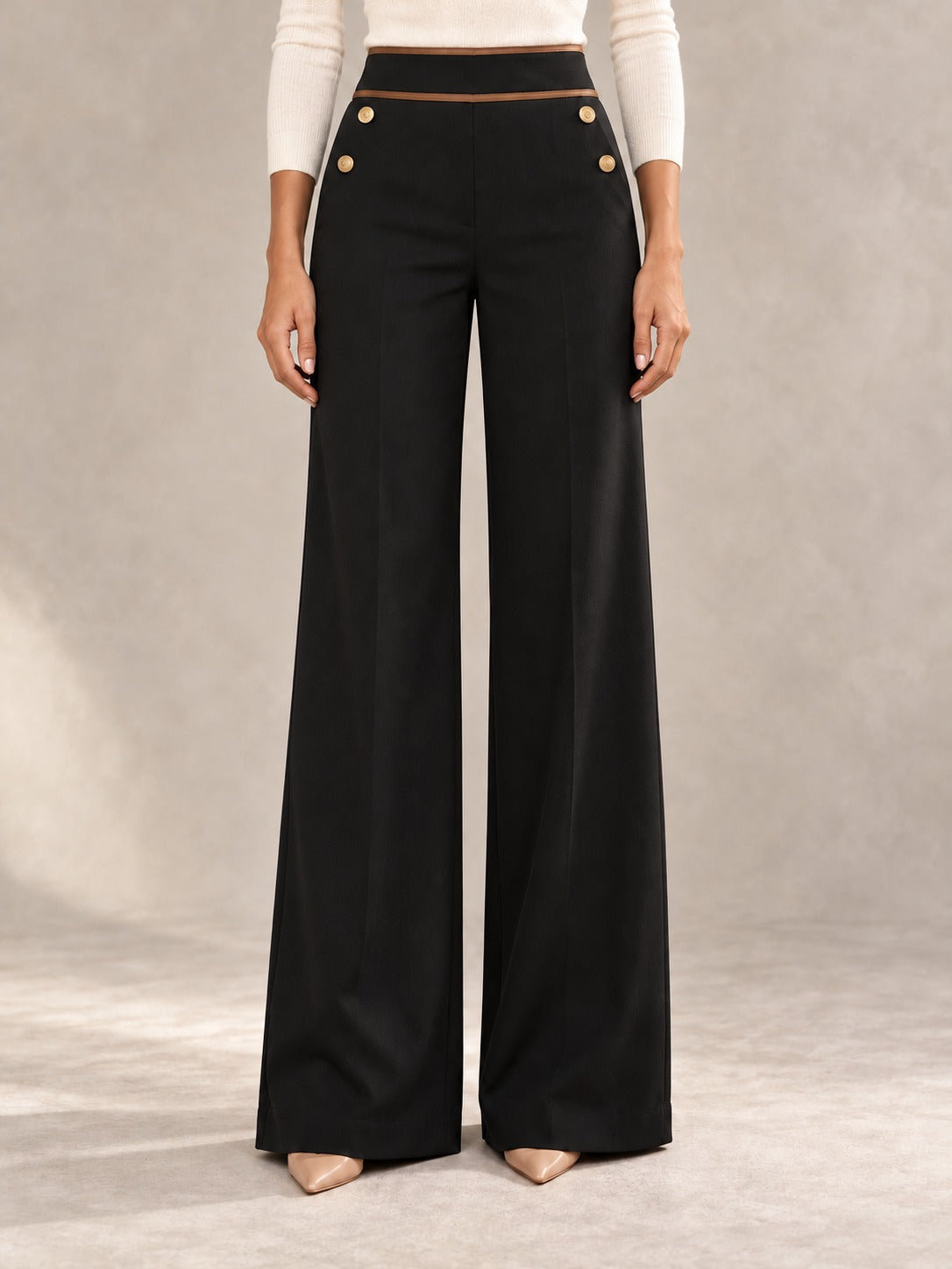 High-Waisted Wide-Leg Pants in Black, front view