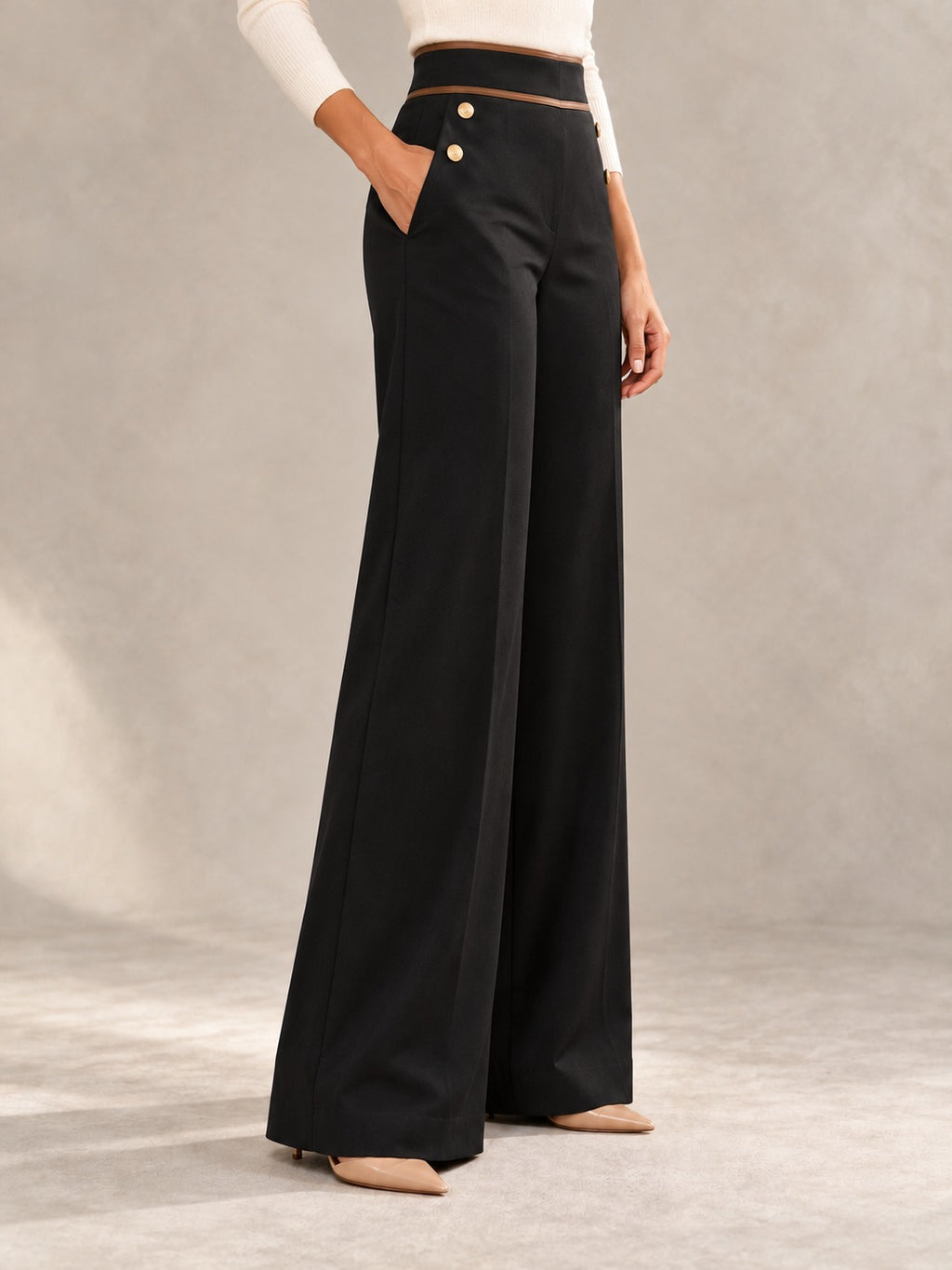 High-Waisted Wide-Leg Pants in Black, side view