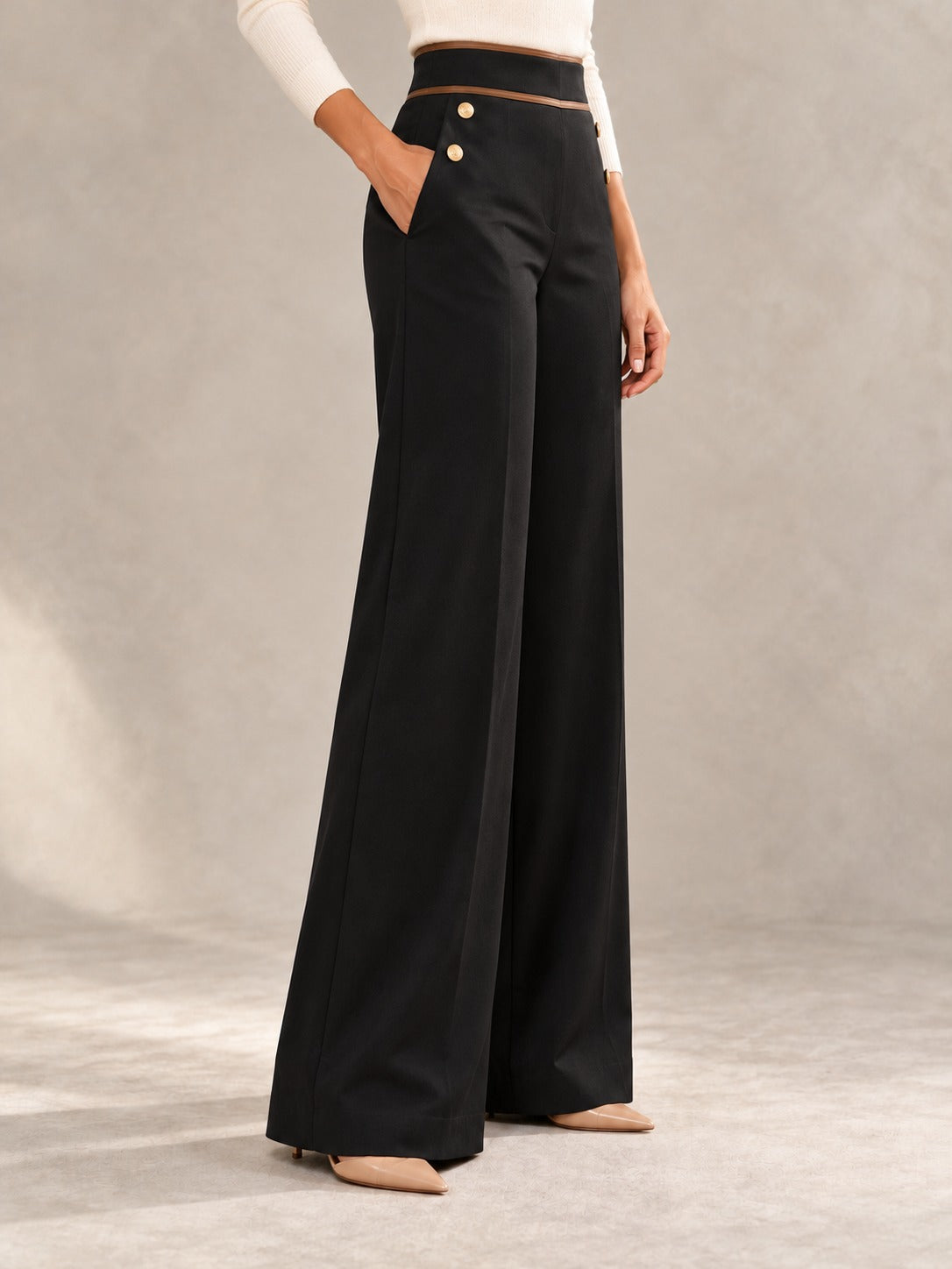 High-Waisted Wide-Leg Pants in Black, side view