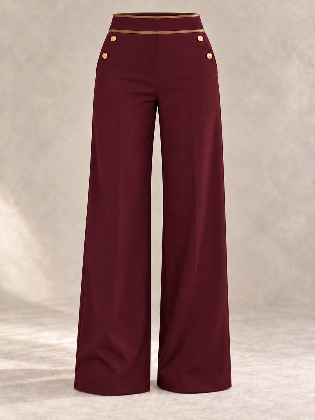 High-Waisted Wide-Leg Pants in Burgundy, product only