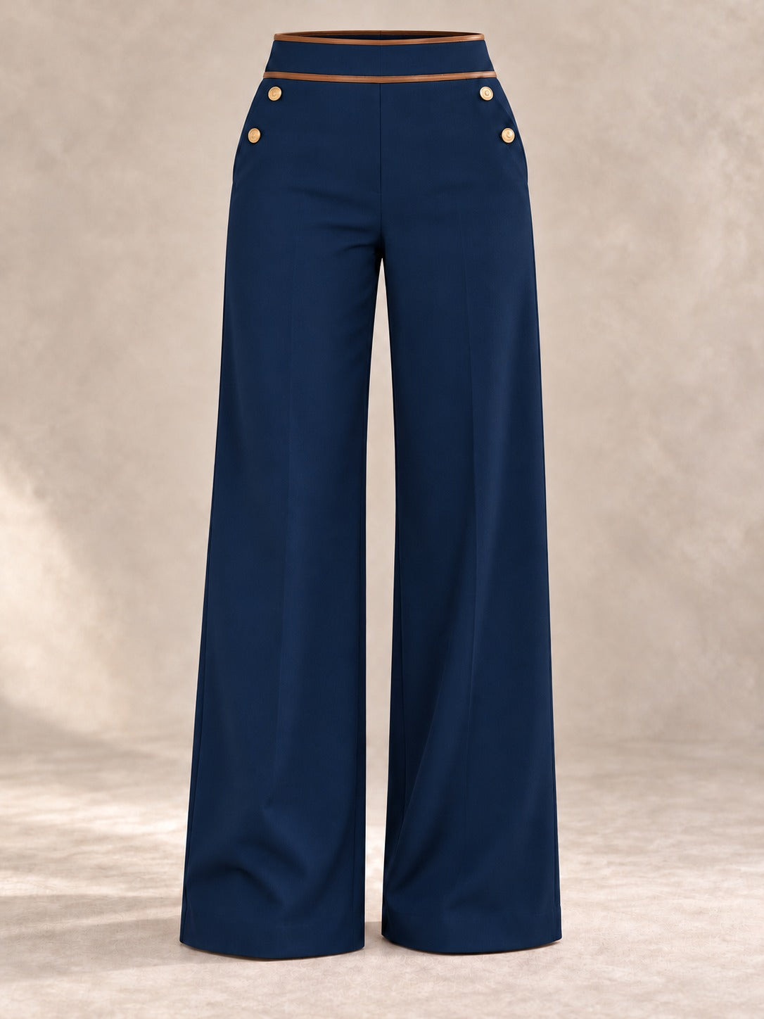 High-Waisted Wide-Leg Pants in Navy Blue, product only