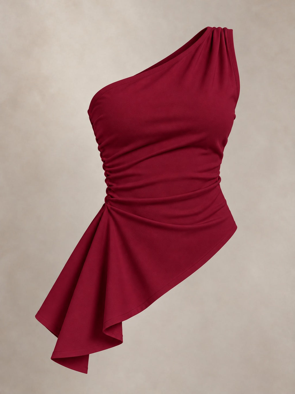 Asymmetric One-Shoulder Tank Top in Wine Red, product only