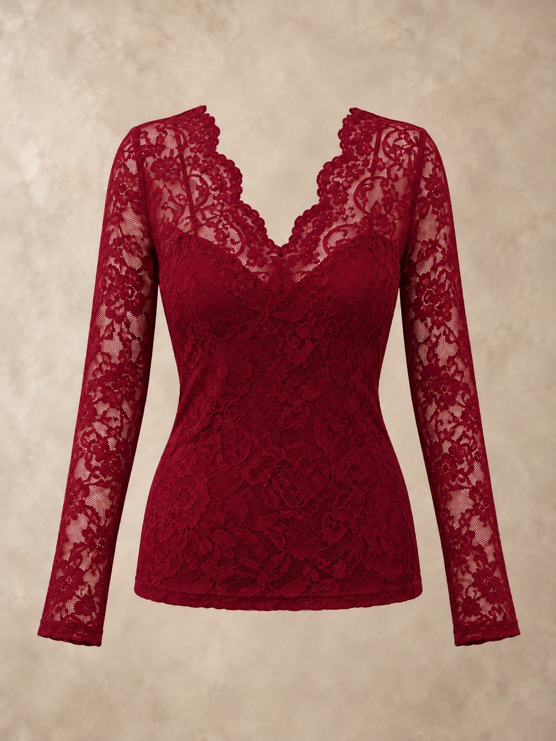 Floral Lace Blouse in Wine Red, product only