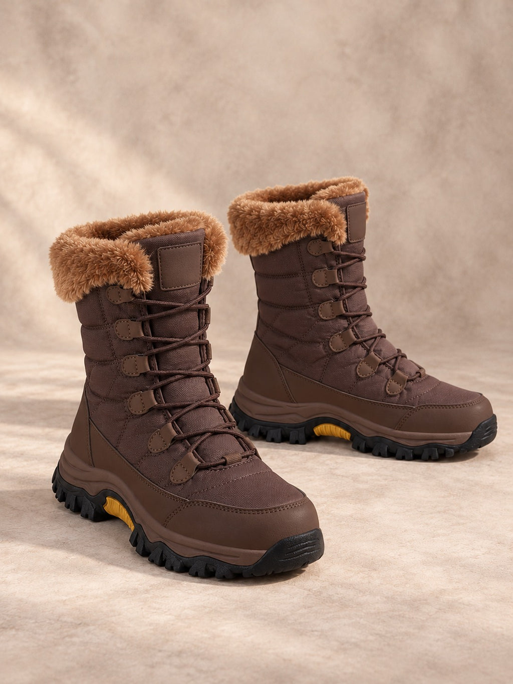 Faux Fur Lined Lace-Up Winter Boots in Brown (Style A), product only