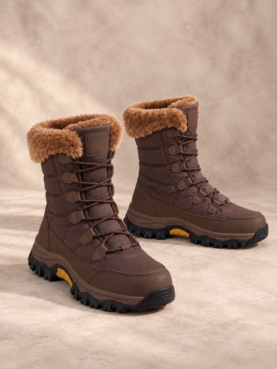 Faux Fur Lined Lace-Up Winter Boots in Brown (Style A), product only
