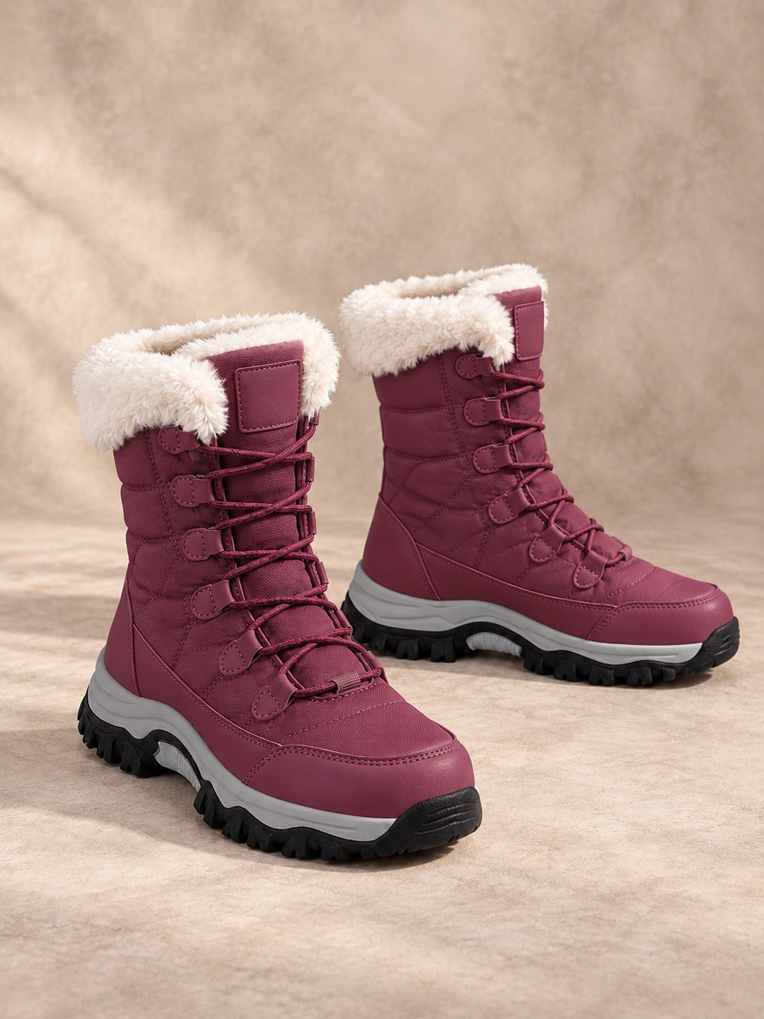Faux Fur Lined Lace-Up Winter Boots in Purple (Style A), product only