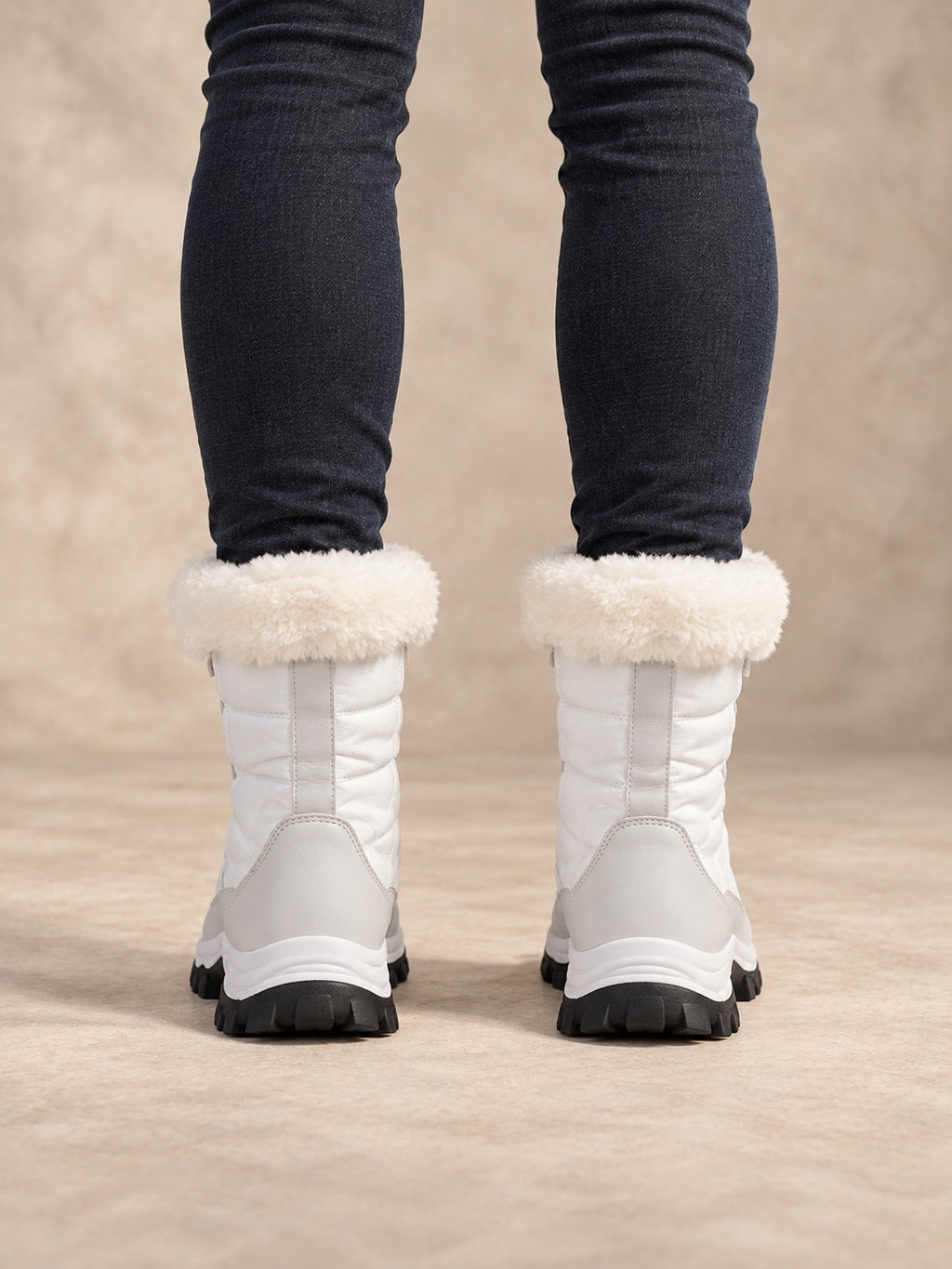 Faux Fur Lined Lace-Up Winter Boots in White (Style A), back view