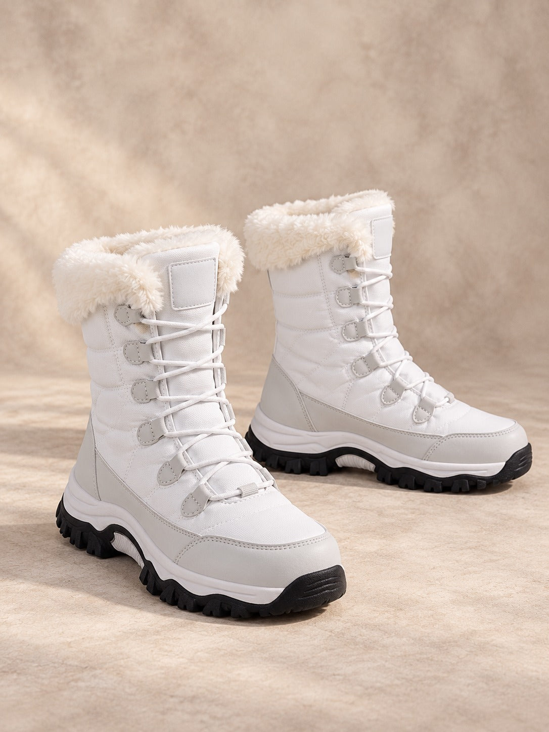 Faux Fur Lined Lace-Up Winter Boots in White (Style A), product only