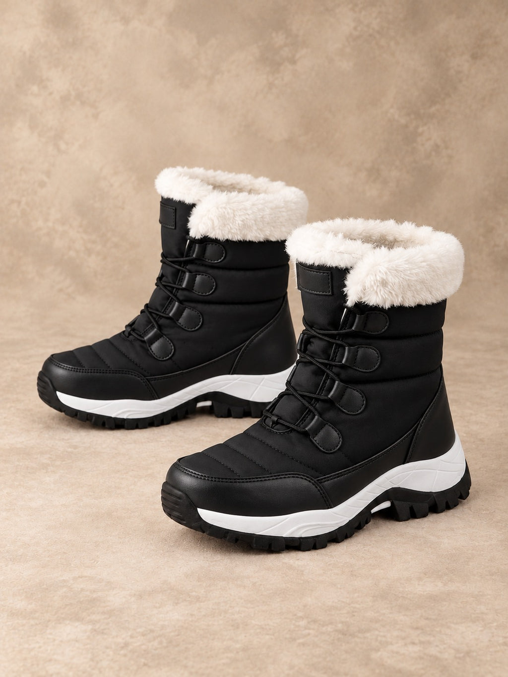 Faux Fur Lined Lace-Up Winter Boots in Black (Style B), product only