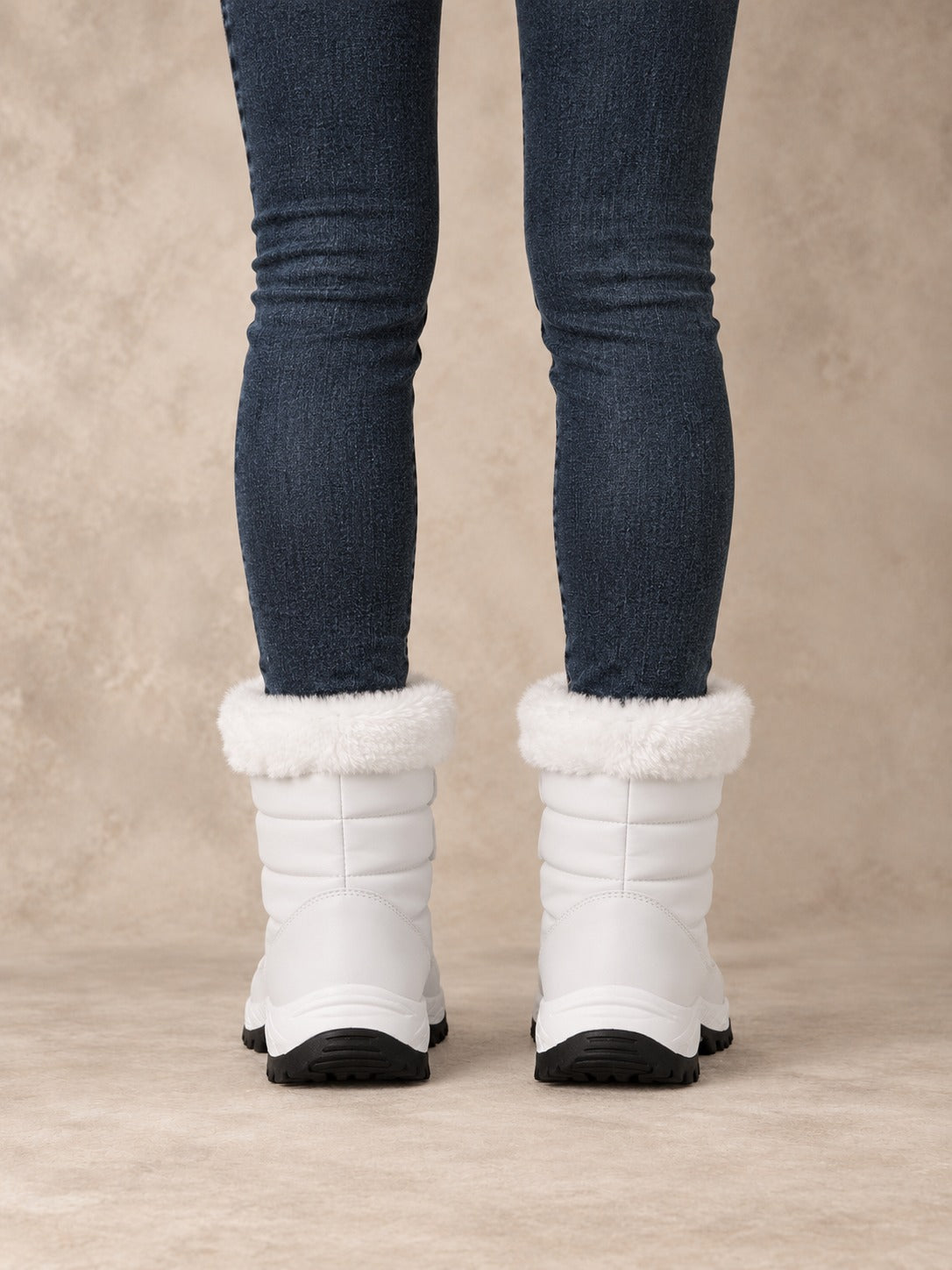 Faux Fur Lined Lace-Up Winter Boots in White (Style B), back view