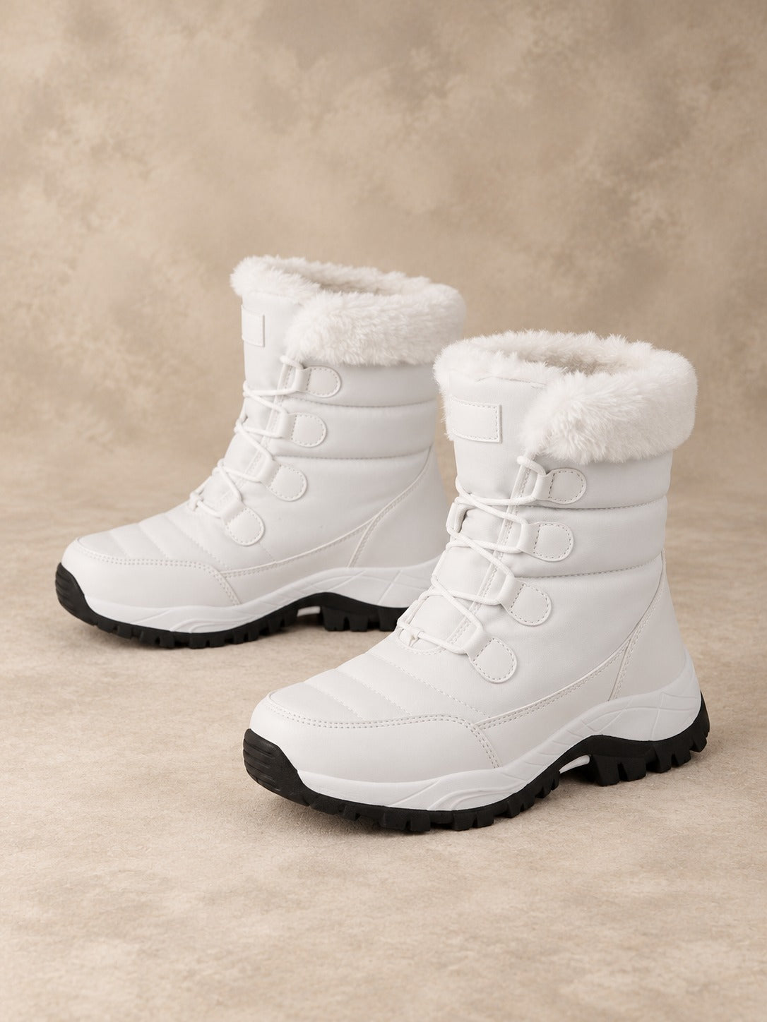 Faux Fur Lined Lace-Up Winter Boots in White (Style B), product only
