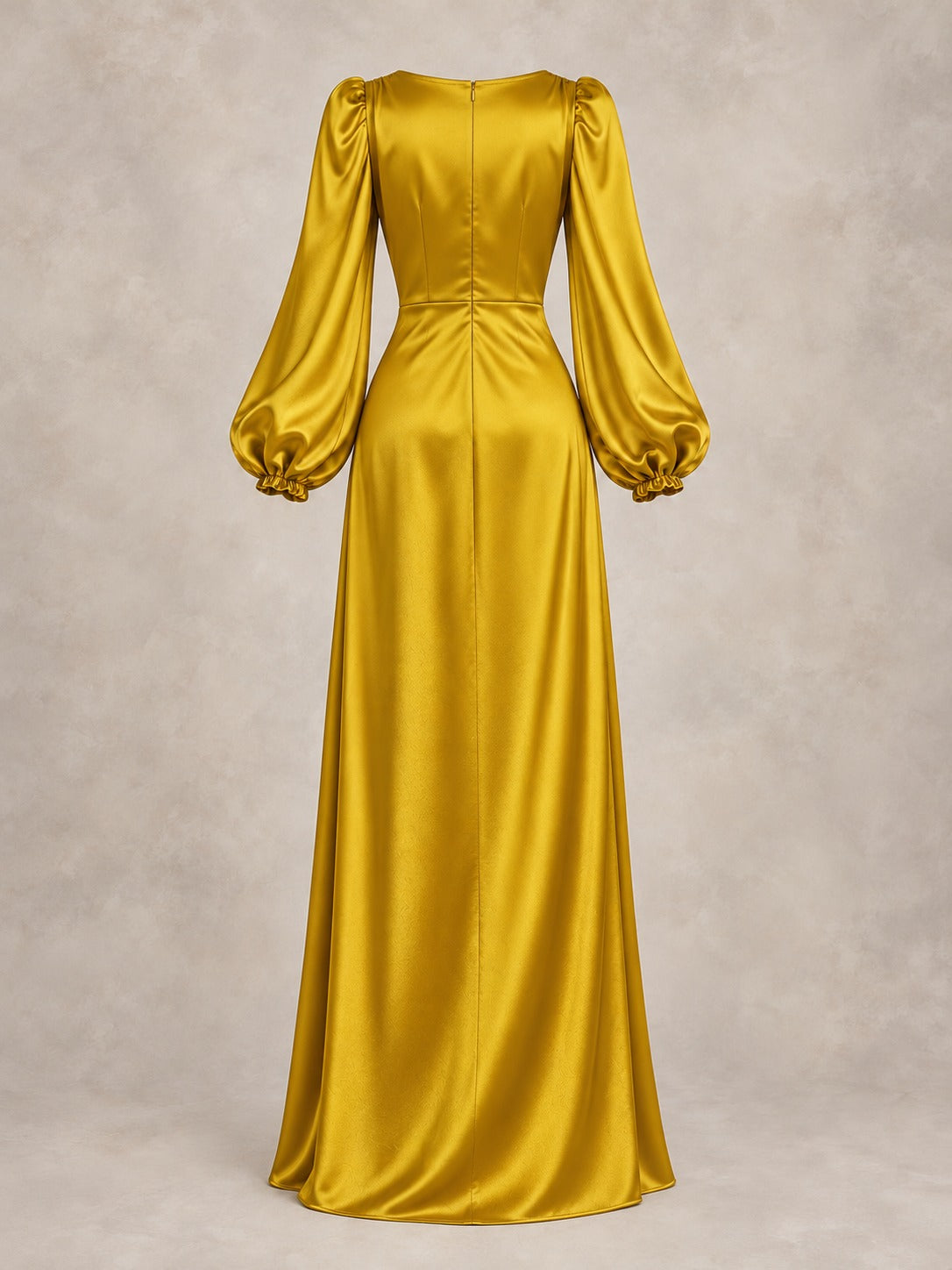 Gold Puff Sleeve Maxi Dress in Gold, back view