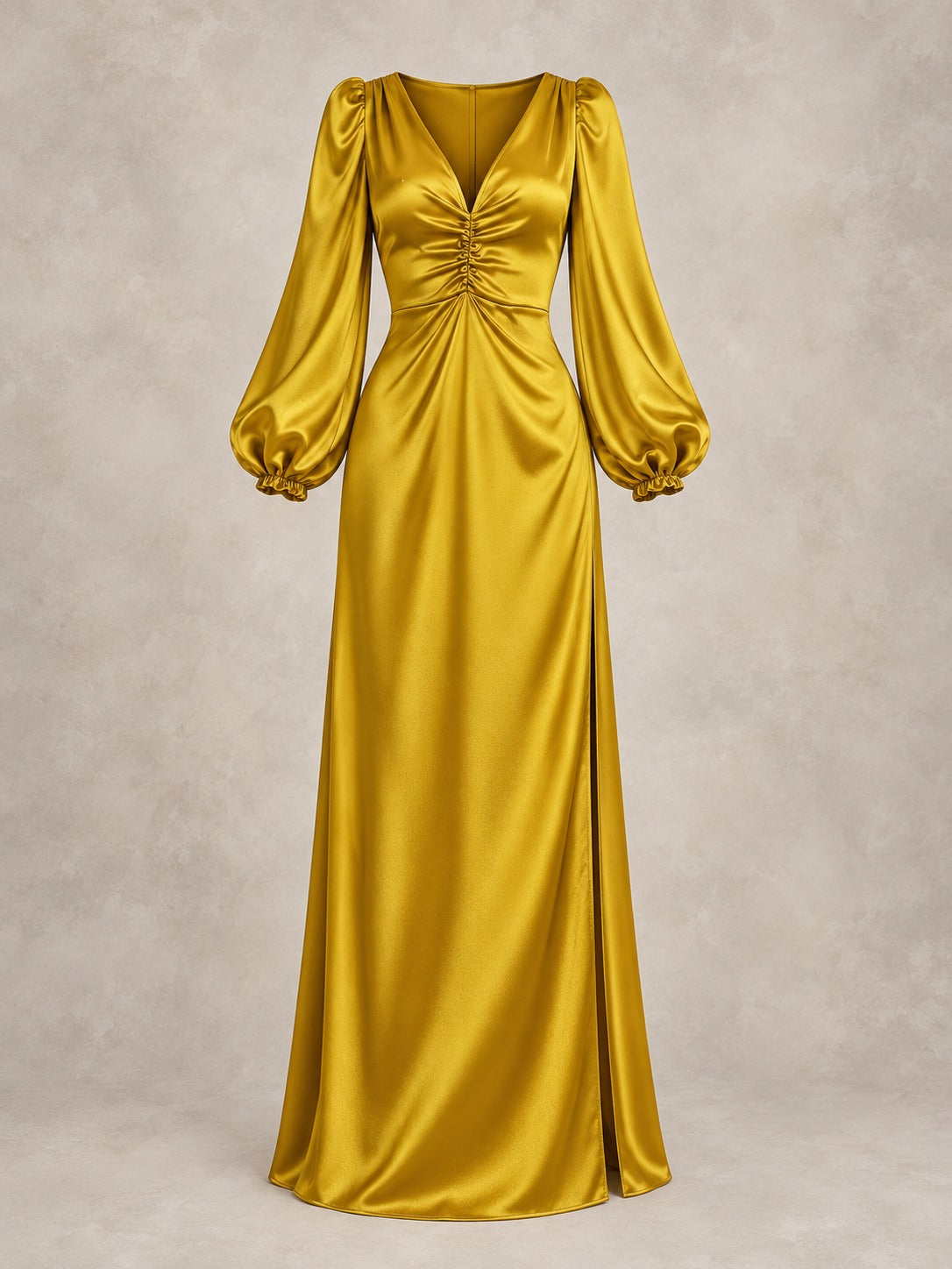 Gold Puff Sleeve Maxi Dress in Gold, product only