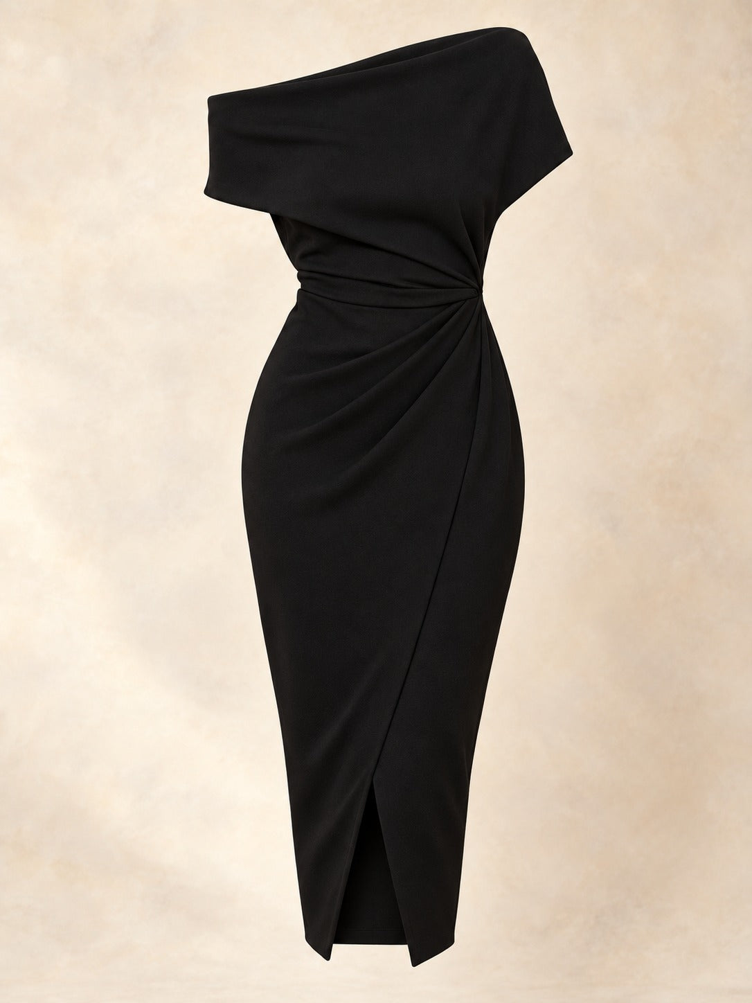 Ruched Knit Midi Dress in Black, product only