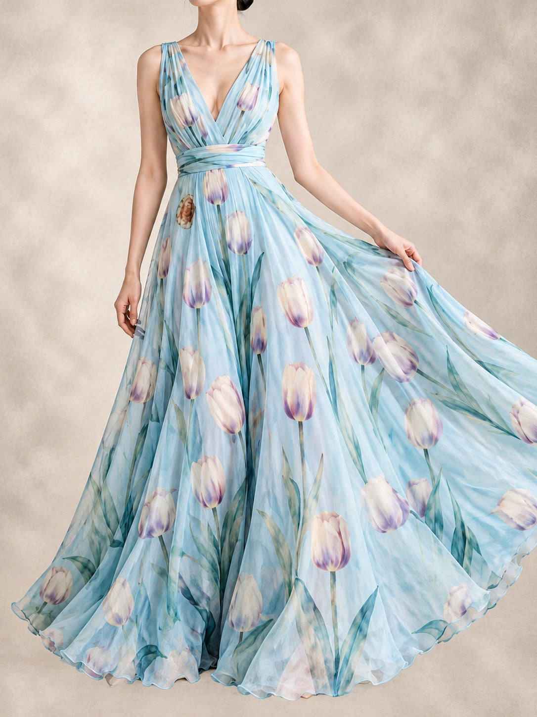 Floral Print Maxi Dress in Blue, front view