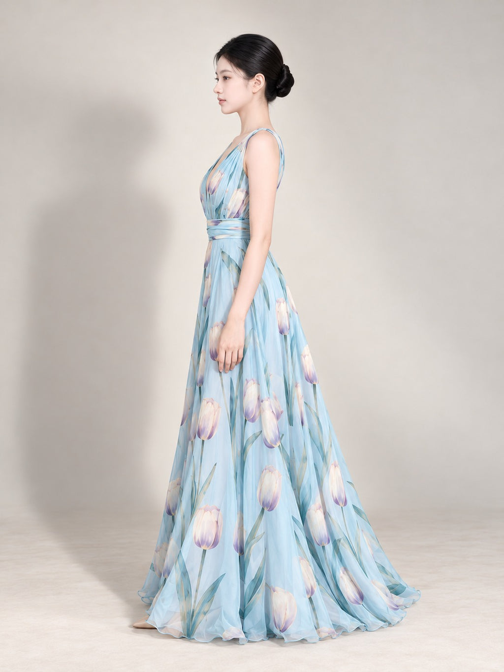 Floral Print Maxi Dress in Blue, side view