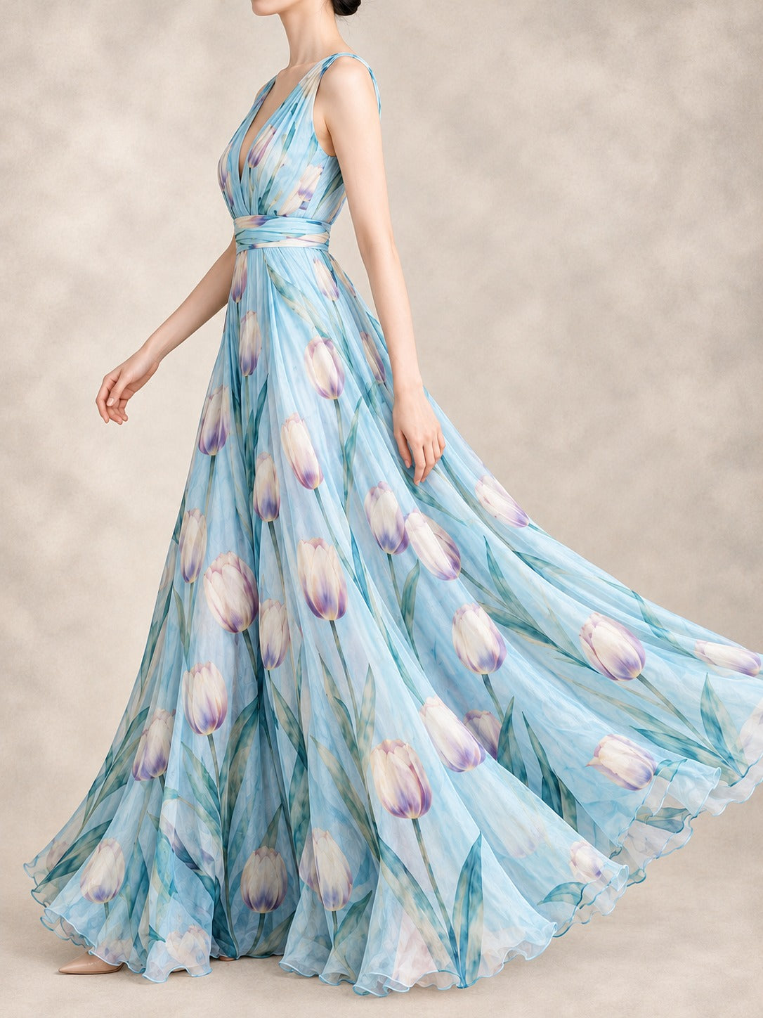 Floral Print Maxi Dress in Blue, side view