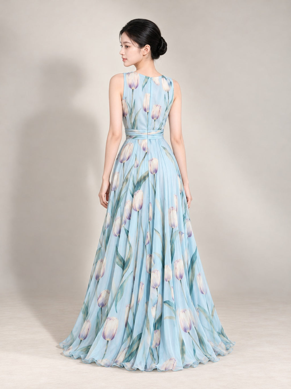 Floral Print Maxi Dress in Blue, back view
