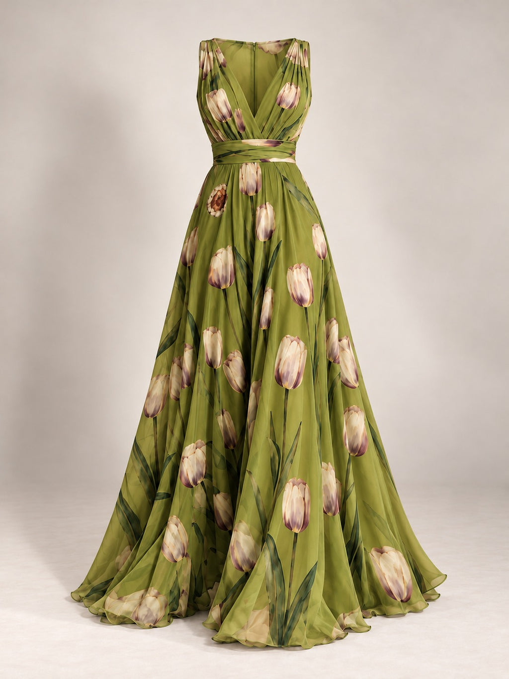 Floral Print Maxi Dress in Green, product only